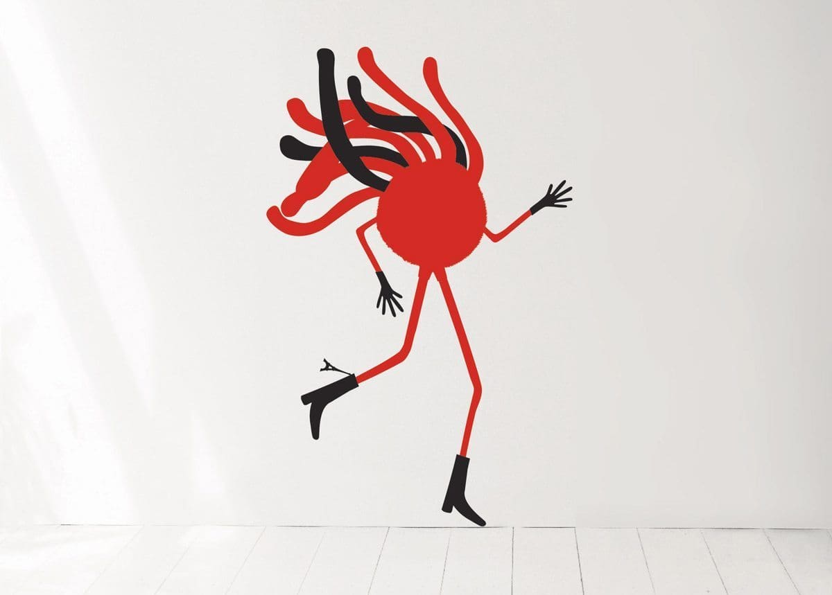 Wallsticker Mr Spaghetti, tour Eiffel à la botte et cheveux dans le vent, design IchetKar