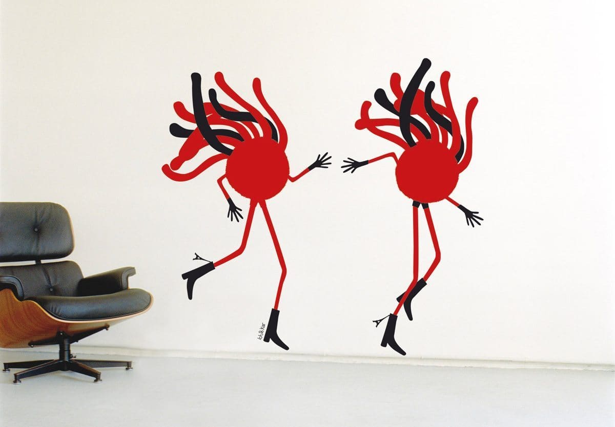 Wallsticker Mr Spaghetti, tour Eiffel à la botte et cheveux dans le vent, design IchetKar