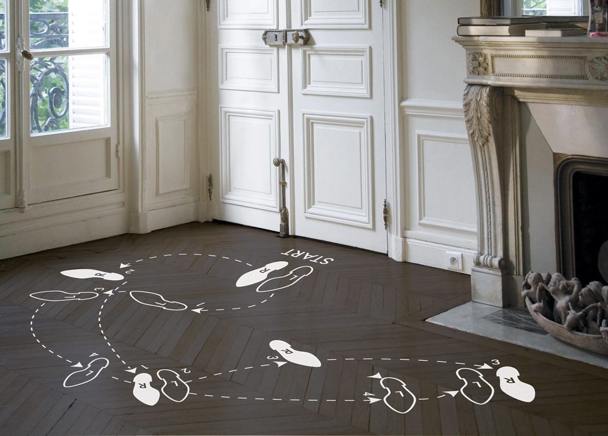 Sticker au sol Tango, pour apprprendre les pas de danse, design IchetKar, edition Domestic