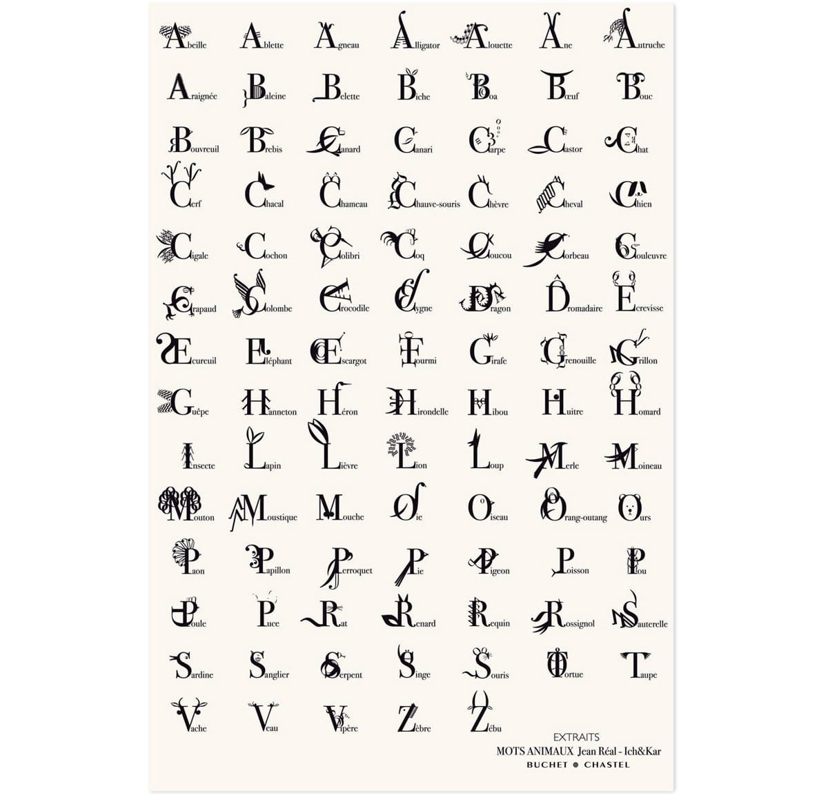 Affiche avec les lettrines Mots Animaux, design IchetKar