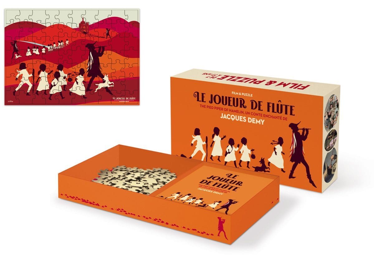 Le coffret DVD avec un puzzle Arte du joueur de flûte de Jacques Demy, illustration et design IchetKar