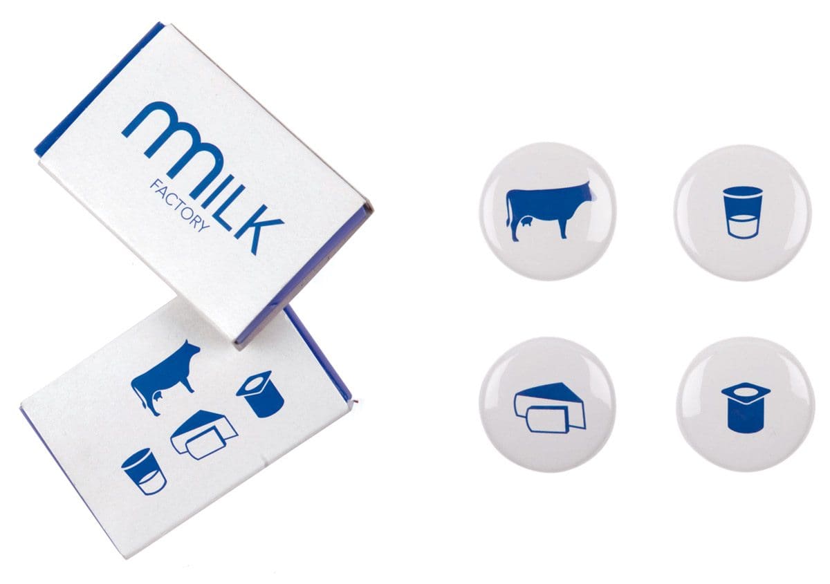 milk kit boites et badges pictogrammes vache pour la milk factory