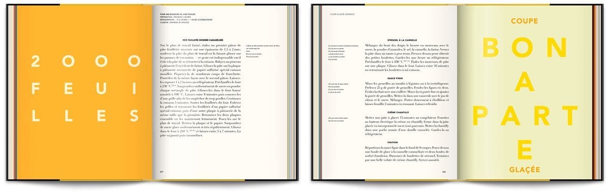 Le livre Infiniment de Pierre Hermé, typographie expressive en rapport avec les recettes et couleurs acidulées, design IchetKar