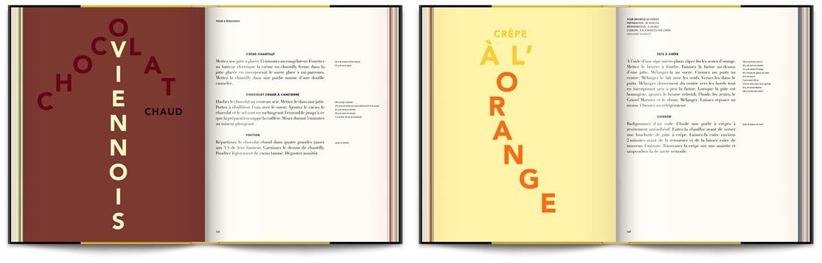 Le livre Infiniment de Pierre Hermé, un classique, la crêpe a l'orange, design IchetKar