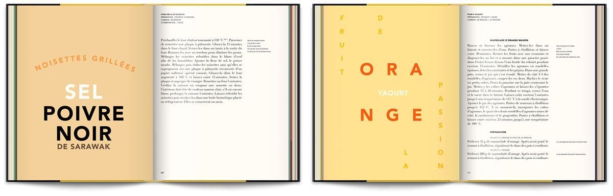 Le livre Infiniment de Pierre Hermé, typographie expressive en rapport avec les recettes, design IchetKar