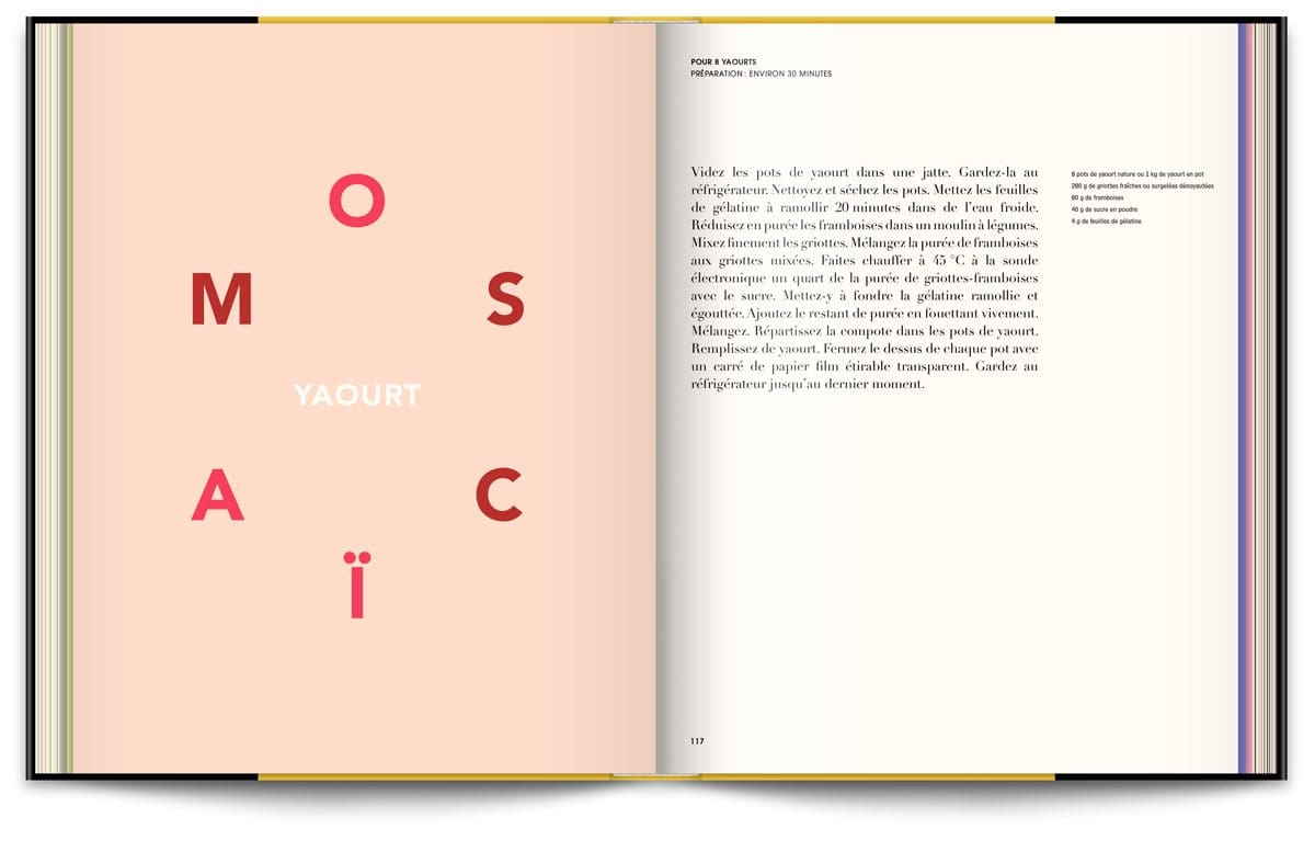 Le livre Infiniment de Pierre Hermé, typographie expressive et couleur pastel pour une composition ultra graphique, design IchetKar