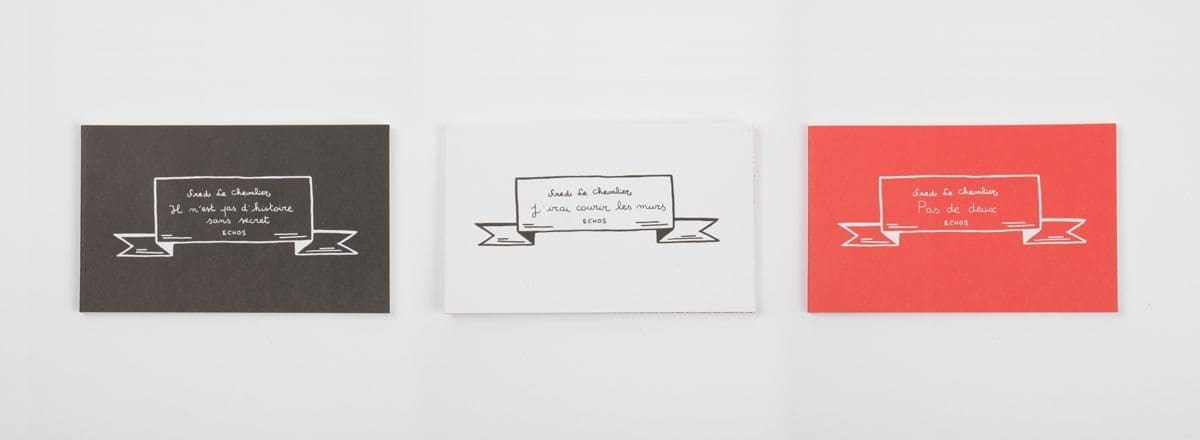 Trilogie, trois petits livres de Fred Le Chevalier, Un livre noir, un blanc et un rouge. Design graphique par Ich&Kar. Editions Echos.