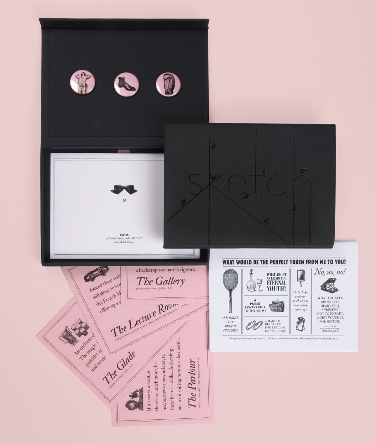 The Wonderfull Sketch' Voucher Box du Restaurant Sketch, Londres, une boite avec carte, badges… dessinée par Ich&Kar pour recevoir en cadeau un diner dans le célèbre restaurant