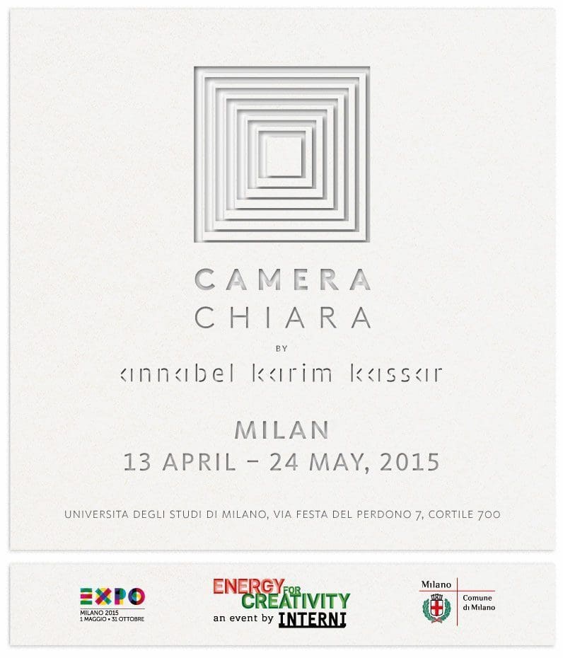 carton d'invitation Camera chiara Milan 2015 , blanc sur blanc, illusion d'optique