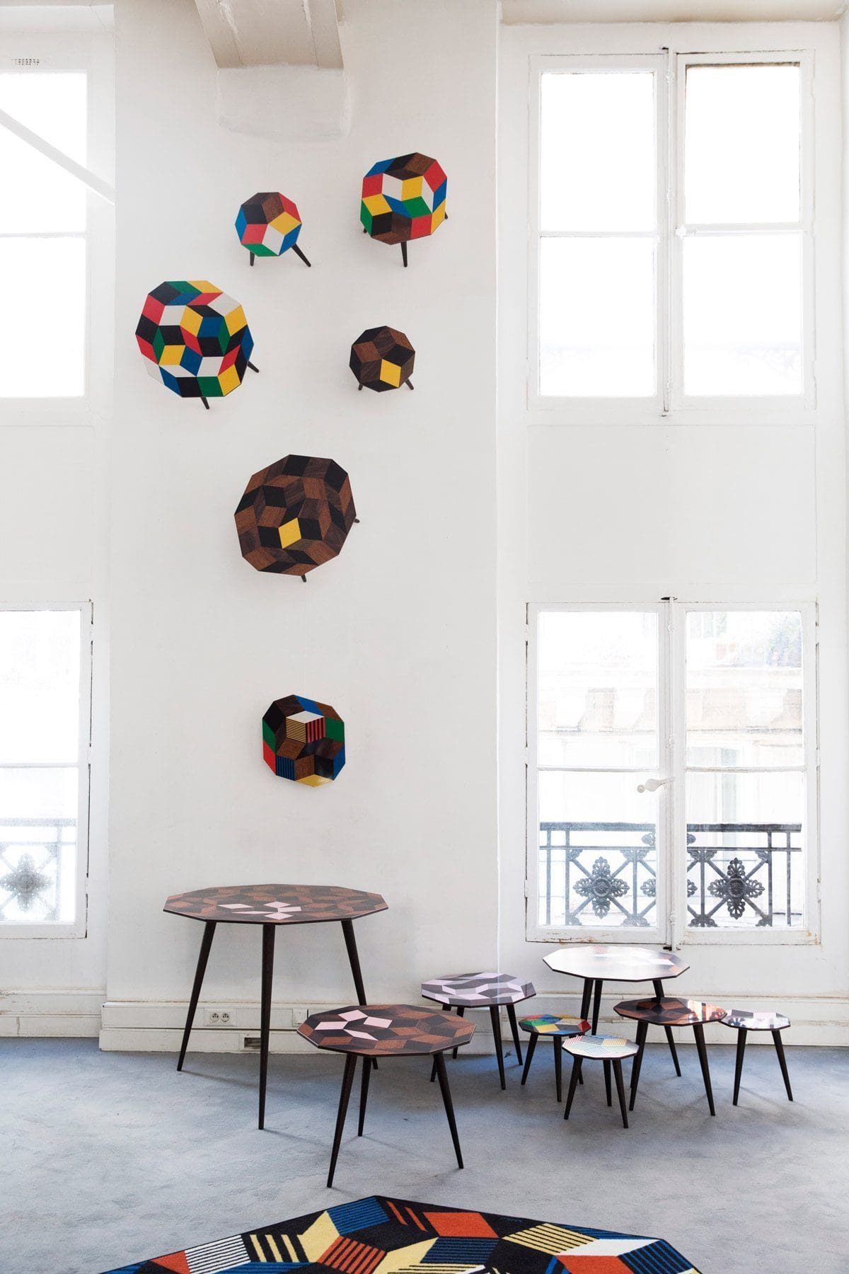 Exposition Penrose Project, Ich&Kar - Bazartherapy, Paris Design Week 2015, tables basses et guéridon au motifs géométrique