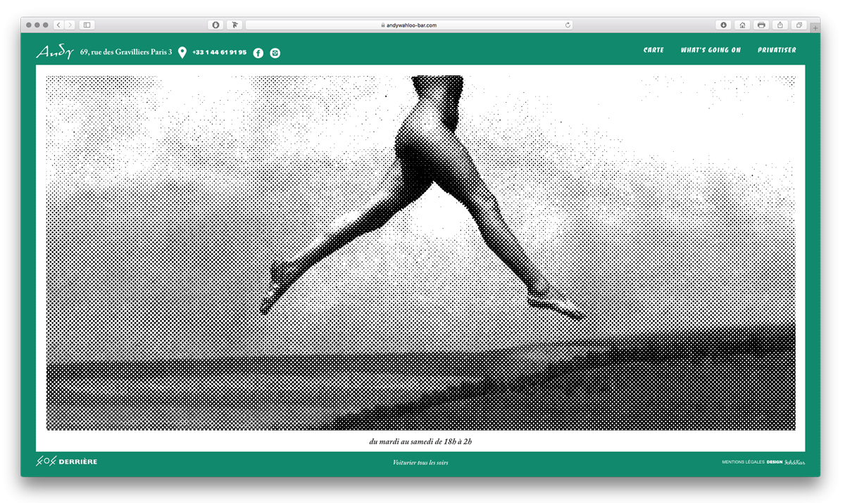 Les célèbres jambes des livres-menus de l'Andy Wahloo apparaissent sur la Home page du site web, design Ich&Kar
