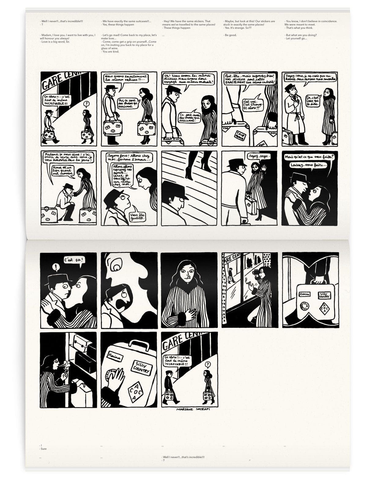 Une courte bande dessinée de Marjan Satrapi dans le magazine Iconofly, revue d’art autour d’un accessoire le sac de voyage, design IchetKar