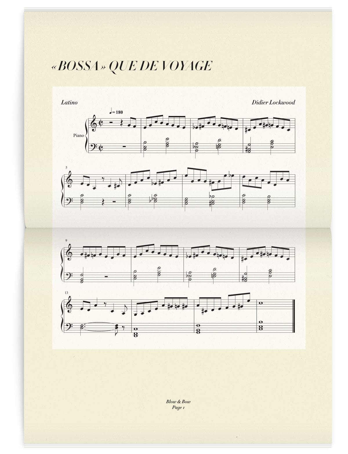 Double page avec une partition de Bossa nova dans le magazine Iconofly, revue d’art autour d’un accessoire le sac de voyage, design IchetKar