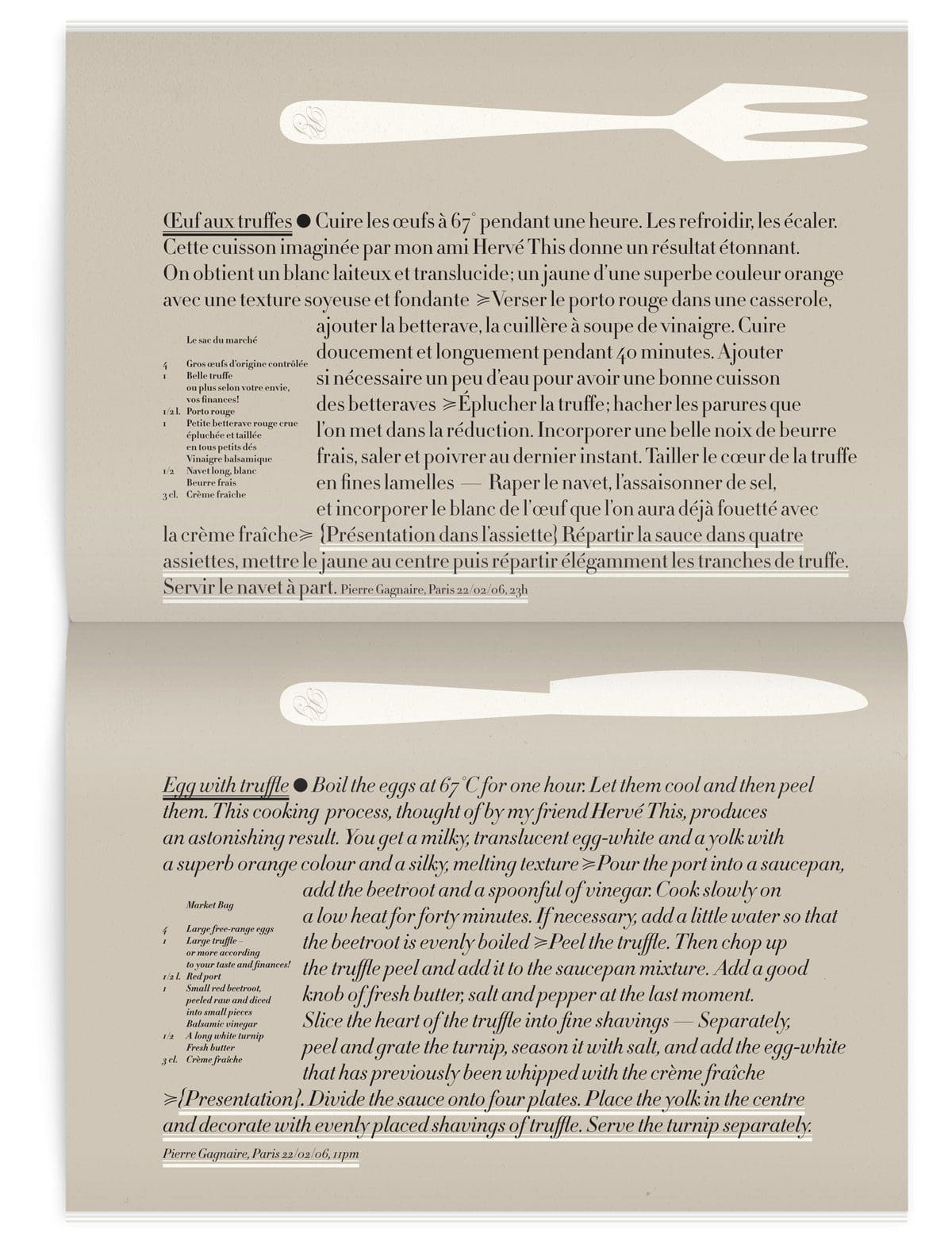 Recette d'oeuf aux truffes dans le magazine Iconofly, revue d’art autour d’un accessoire le sac de voyage, design IchetKar