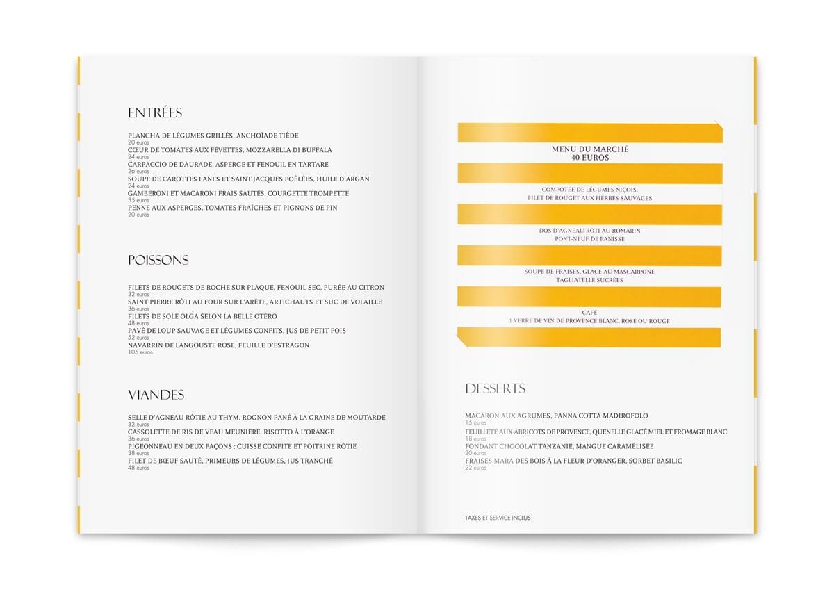 Le menu du Monte Carlo Beach, rayures graphiques esprit bord de mer, design IchetKar