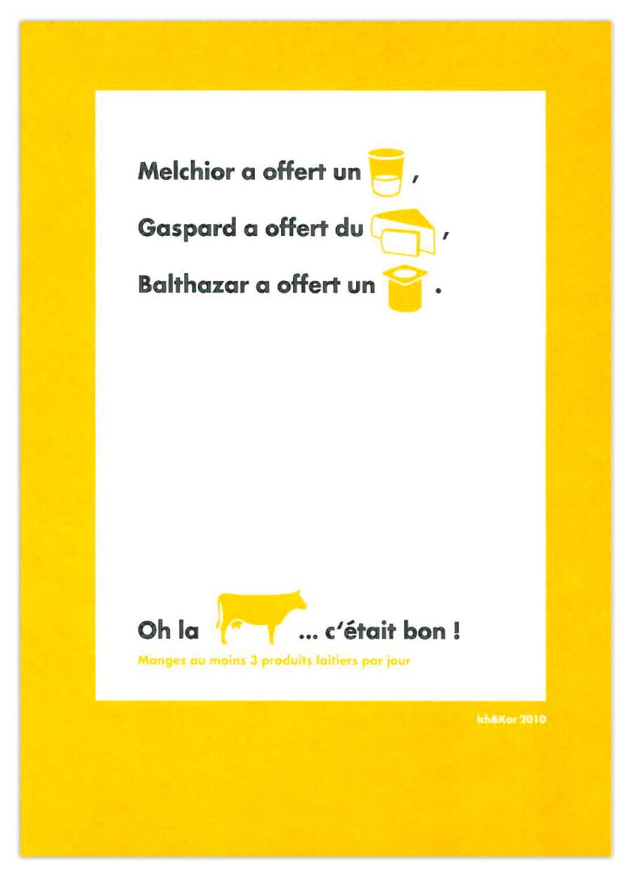Ich&Kar dessine un set de carte postales pour la Milkfactory, 6 cartes postales I love Milk en forme de rébus moderne
