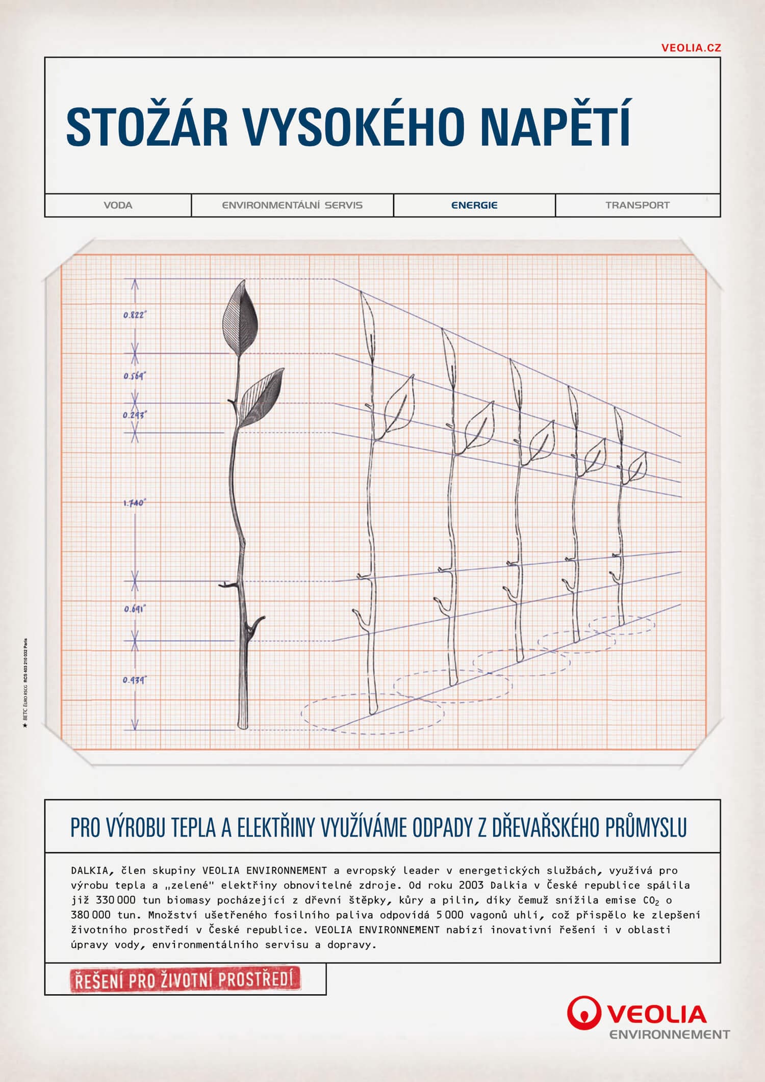 campagne veolia betc ich&kar- Pylône électrique. pour veolia nettoyer la foret c'est créer de l'électricité et la chaleur