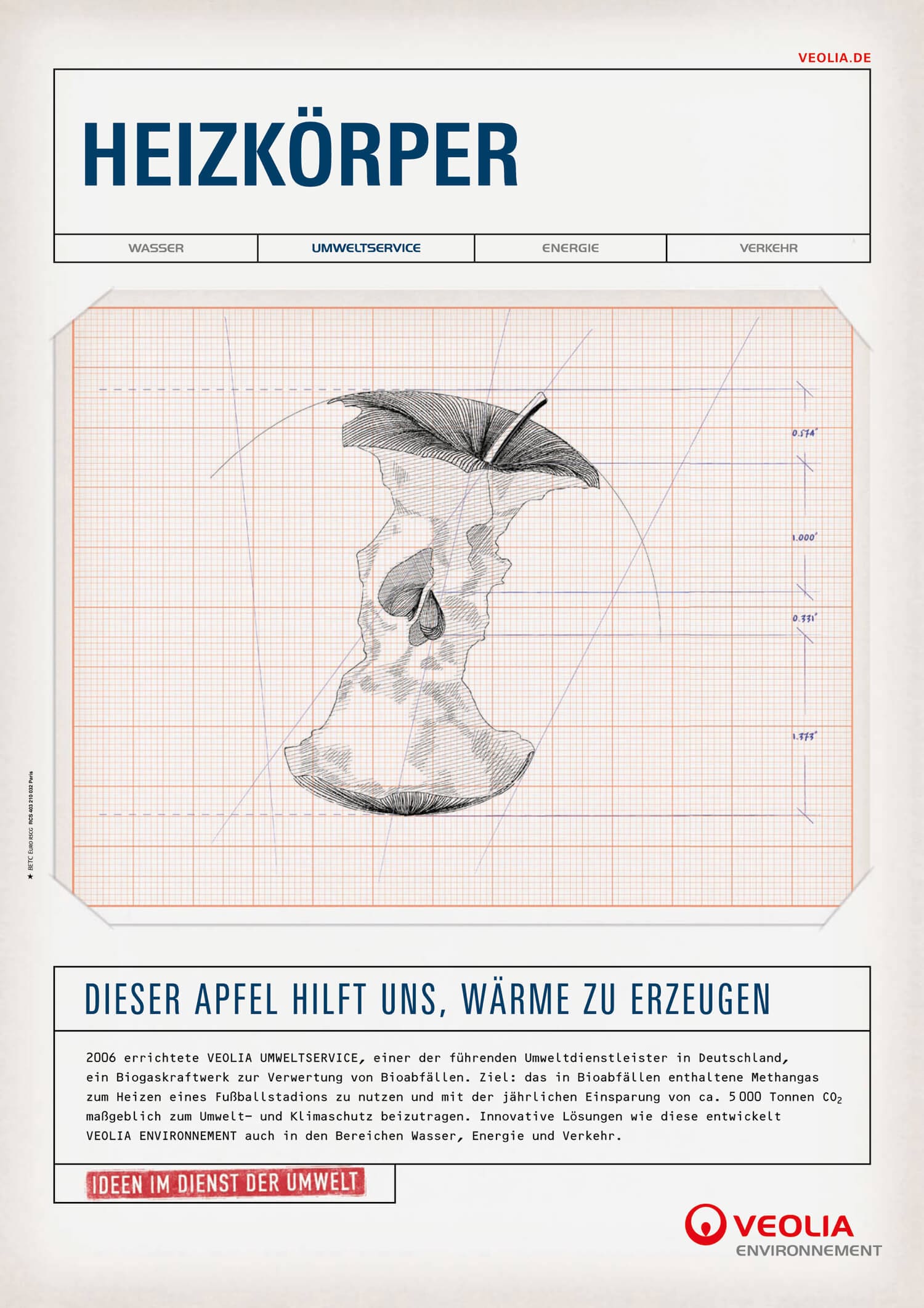 veolia propreté, campagne publicitaire betc ich&kar - radiateur, pour veolia cette pomme peut aider a créer de la chaleur