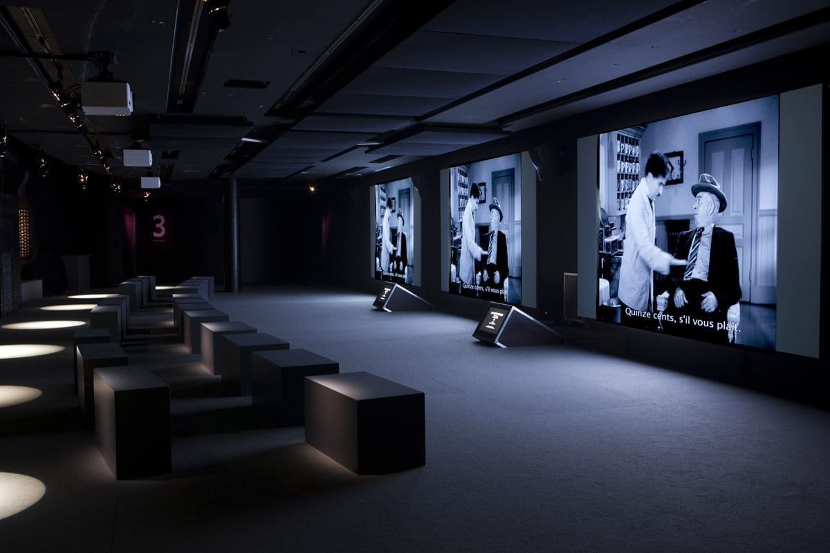 Exposition Musique & Cinéma à la cité de la musique, scenographisme, Clémence Farrell et Ich&Kar dessinent l’espace comme une Ambiance, un espace expressif, interactif, typographique et foisonnant.