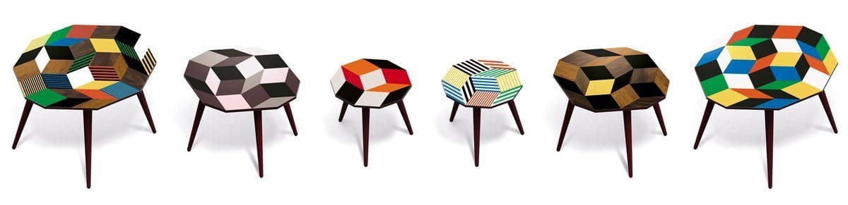 La collection de tables basses design au motif géométrique Penrose, design Ich&Kar, édition Bazartherapy