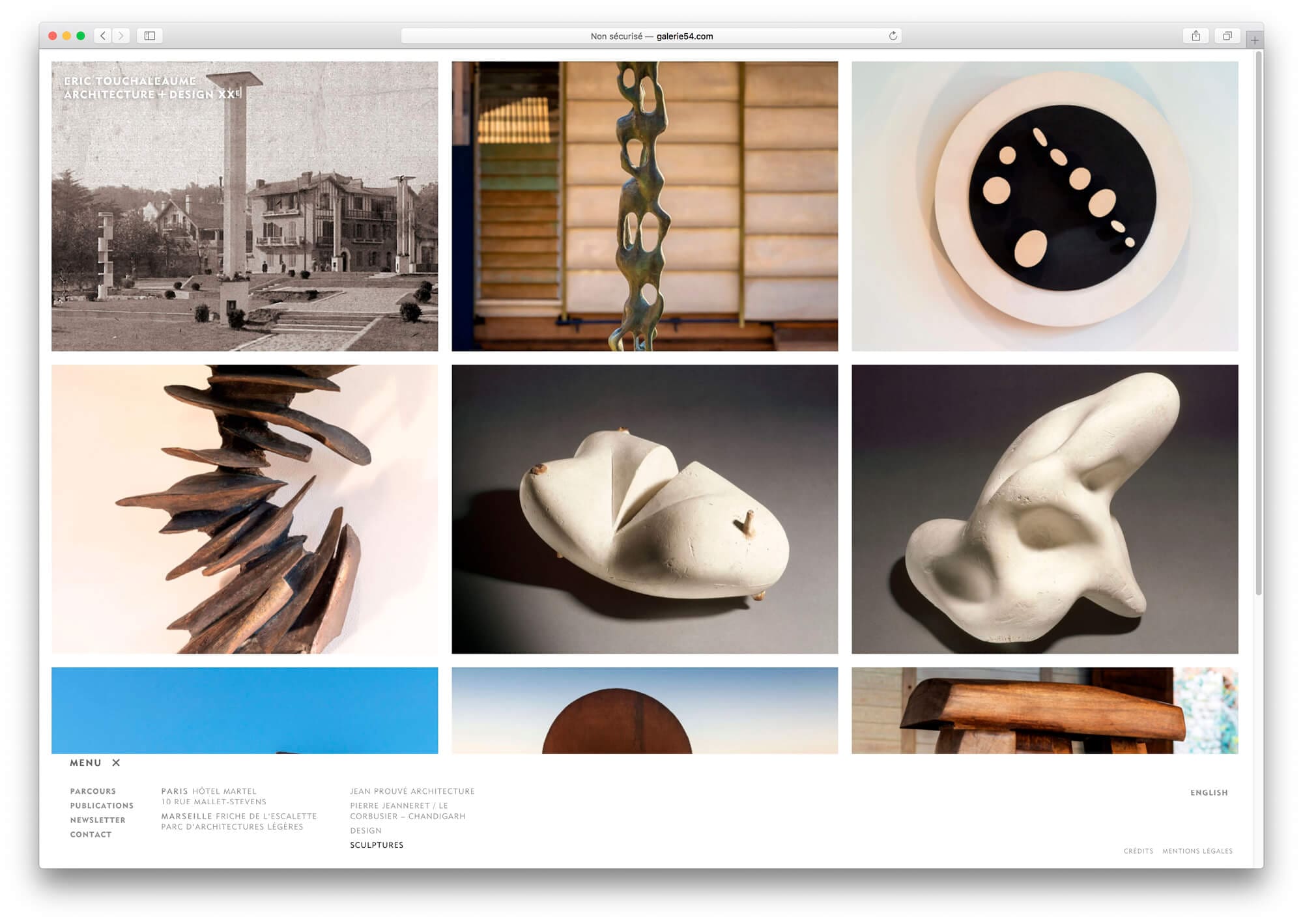 Les sculptures de l'antiquaire Eric Touchaleaume sur le site de la galerie 54, design web IchetKar