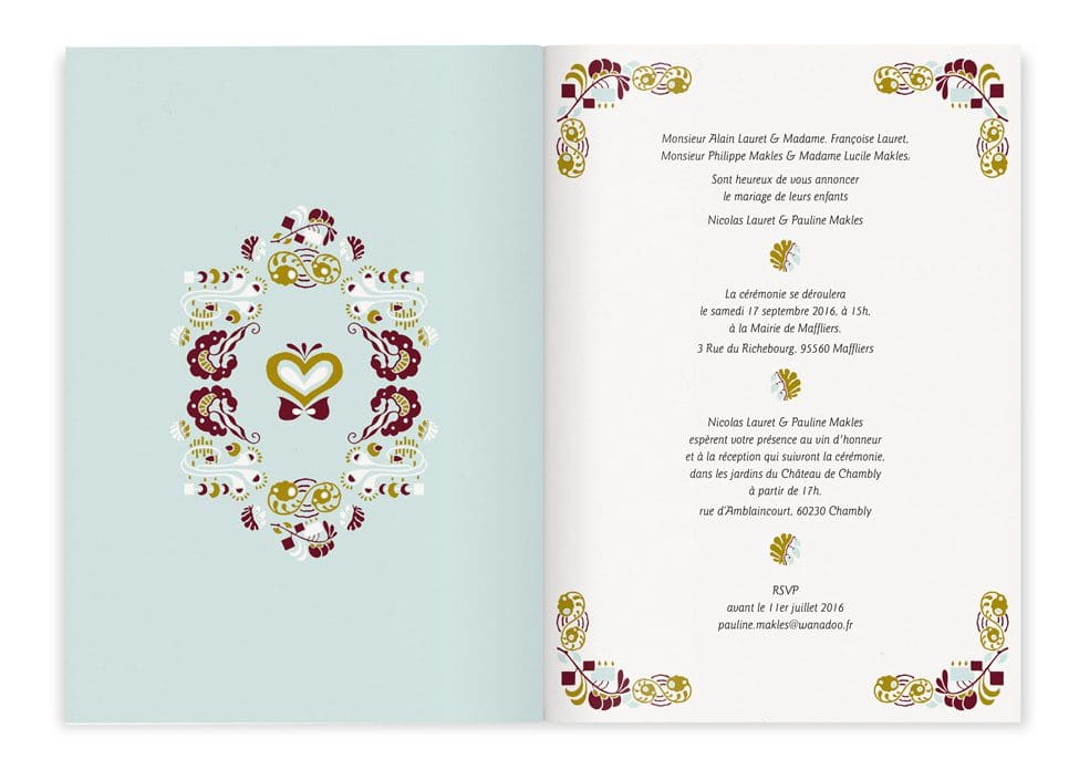 faire part de mariage intérieur motifs floraux