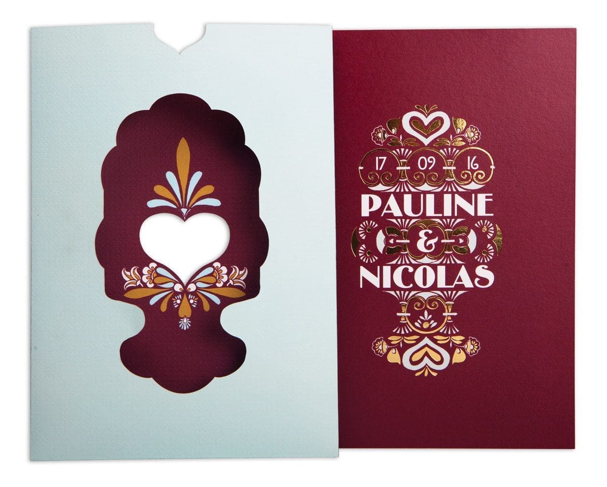 faire part de mariage pochette découpe dorure