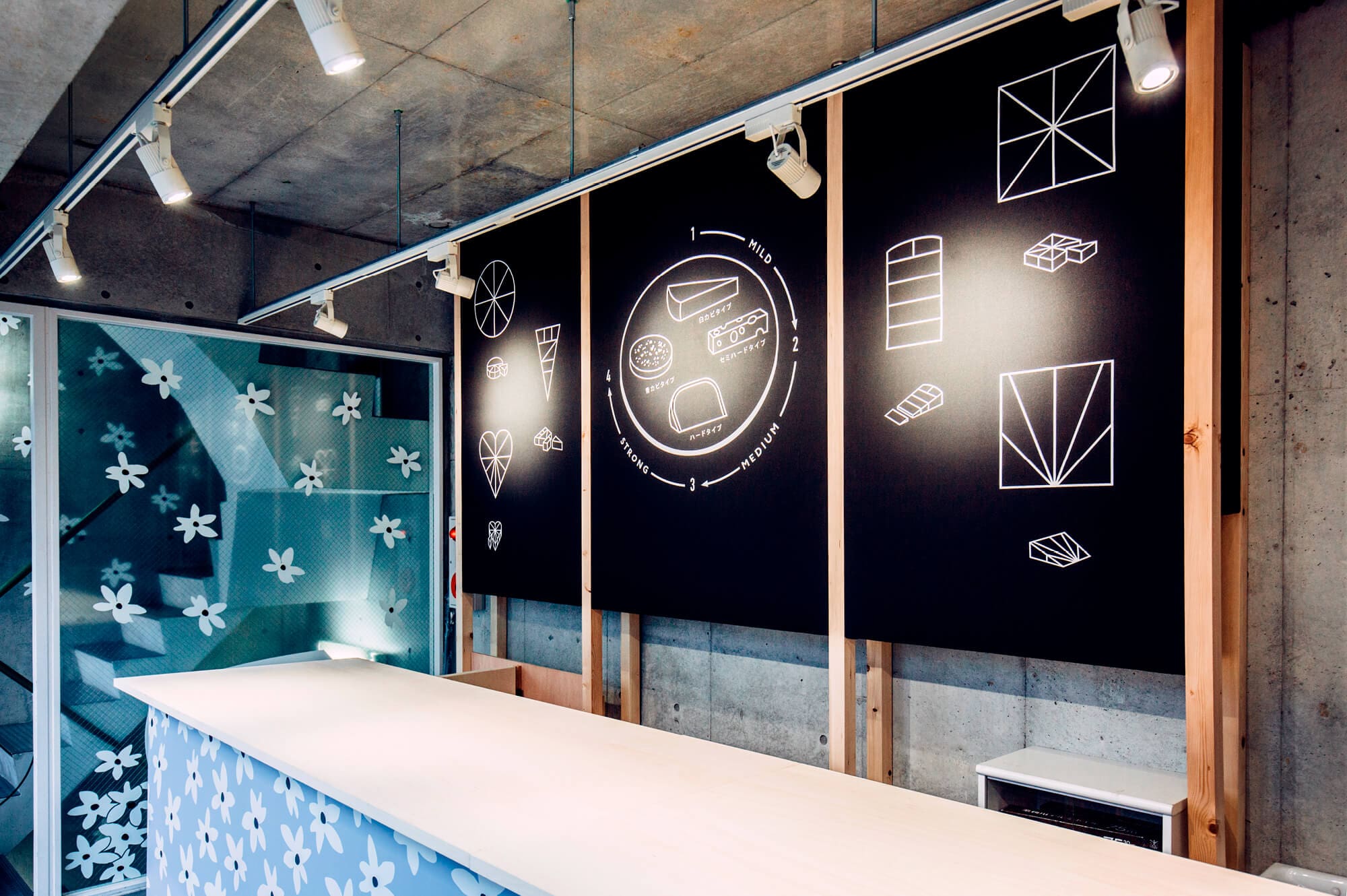 Illustration didactique sur la découpe du fromage pour le pop up store de la maison du fromage a Tokyo, design Ichetkar