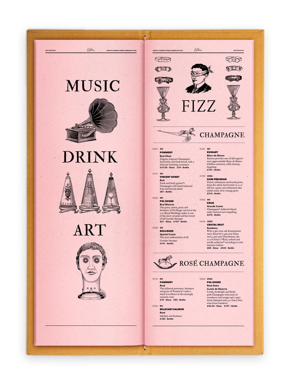 direction artistique Ich&Kar pour la carte des Coktails Parlour du Sketch