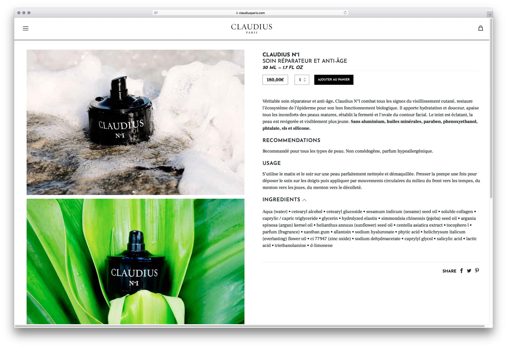 Site internet de Claudius, page histoire la marque et de sa fondatrice Sophie Guillou, design par Ichekar