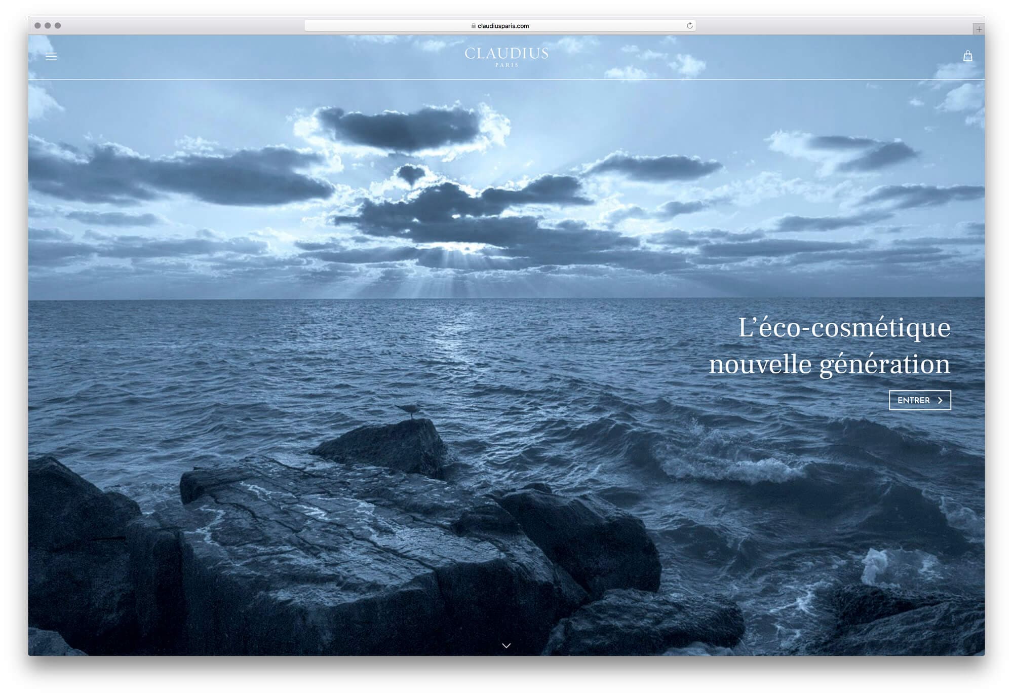 Site internet de Claudius, page d'accueil sur histoire la marque et de sa fondatrice Sophie Guillou, design par Ichekar