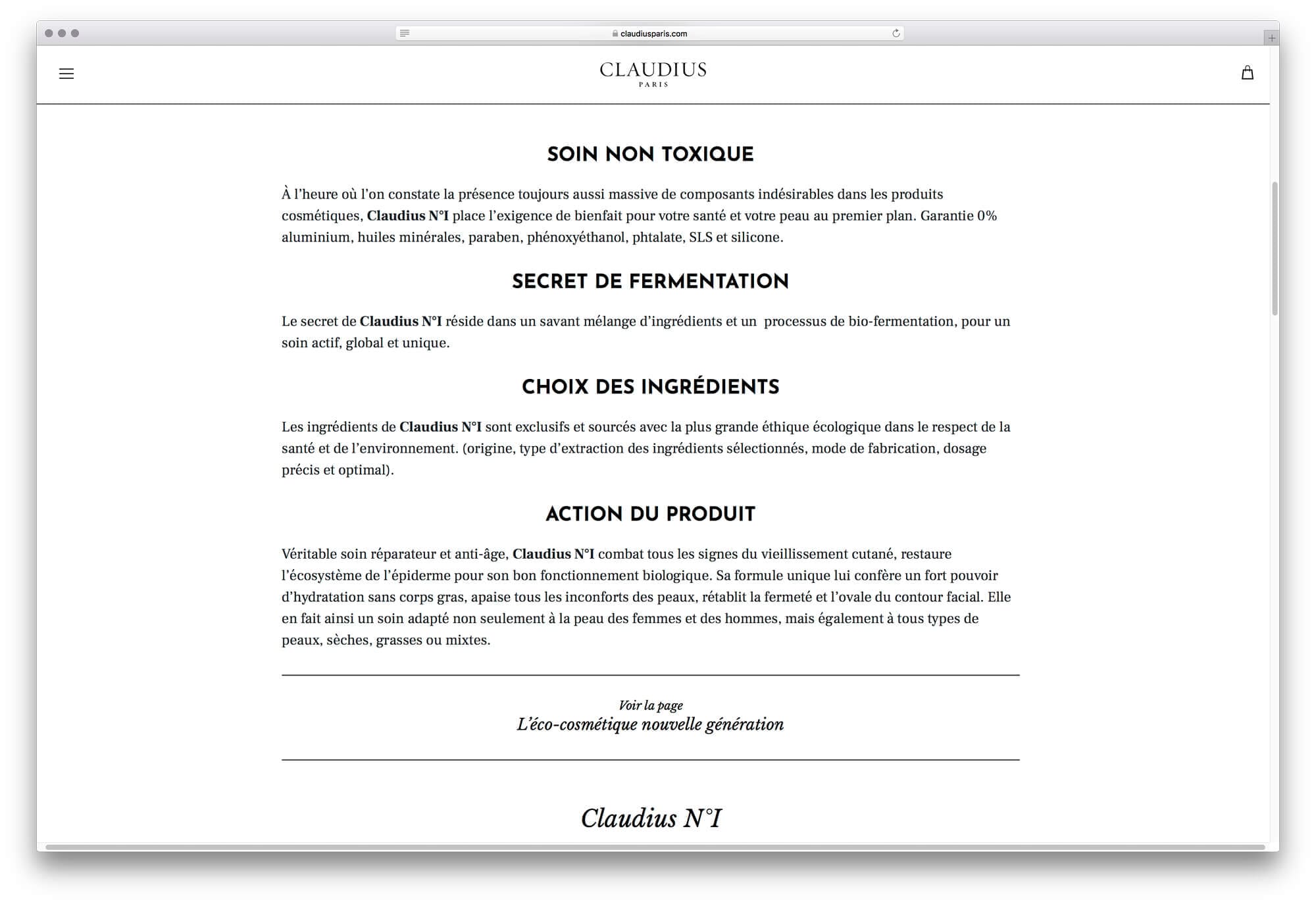 Site internet de Claudius, page histoire la marque et de sa fondatrice Sophie Guillou, design par Ichekar