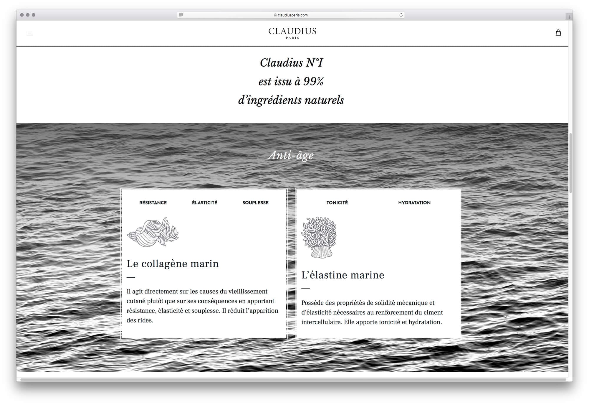 Site internet de Claudius, page histoire la marque et de sa fondatrice Sophie Guillou, design par Ichekar