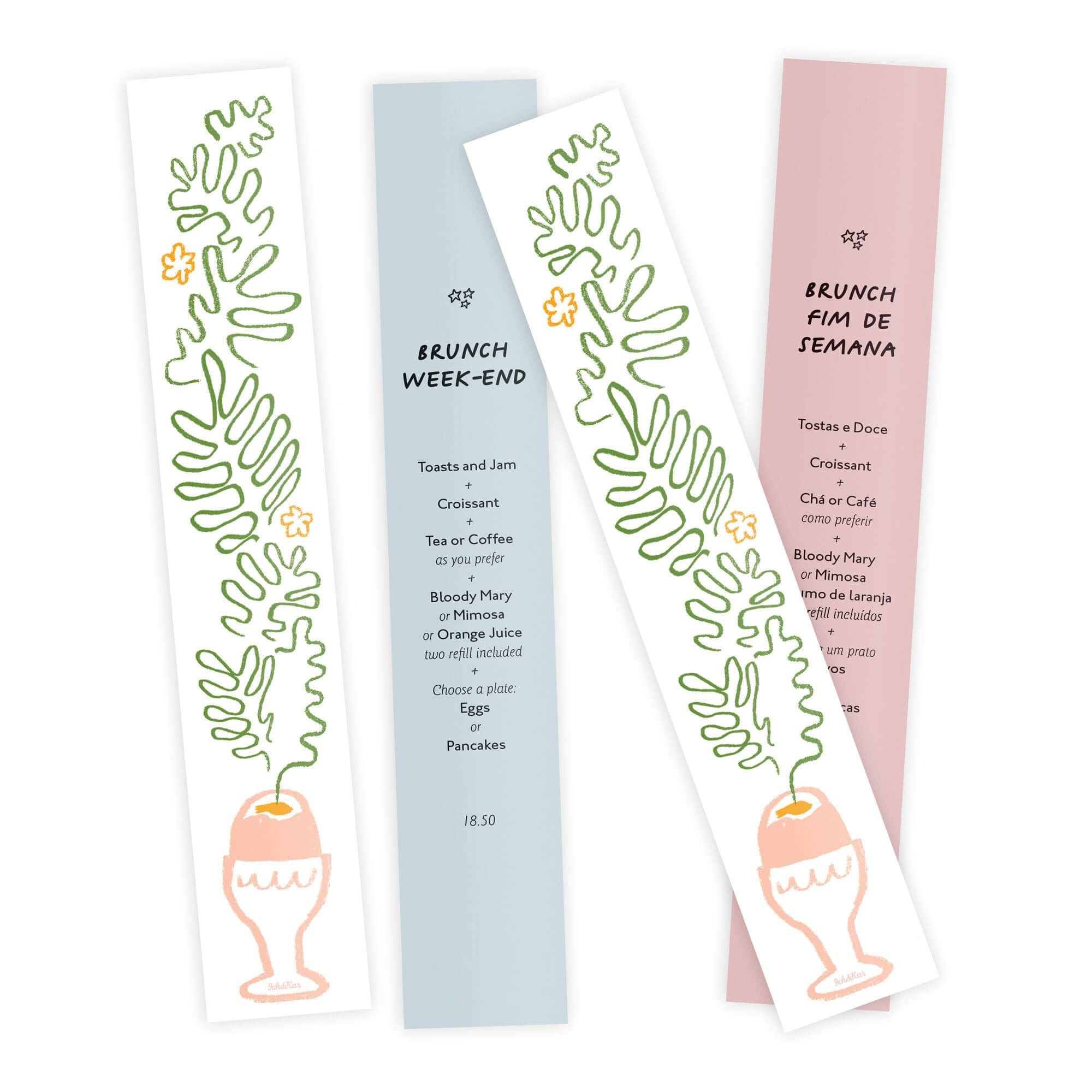 marques pages pour le brunch du restaurant dear breakfast, avec une illustration florale et gourmande, dessiné par ichetkar