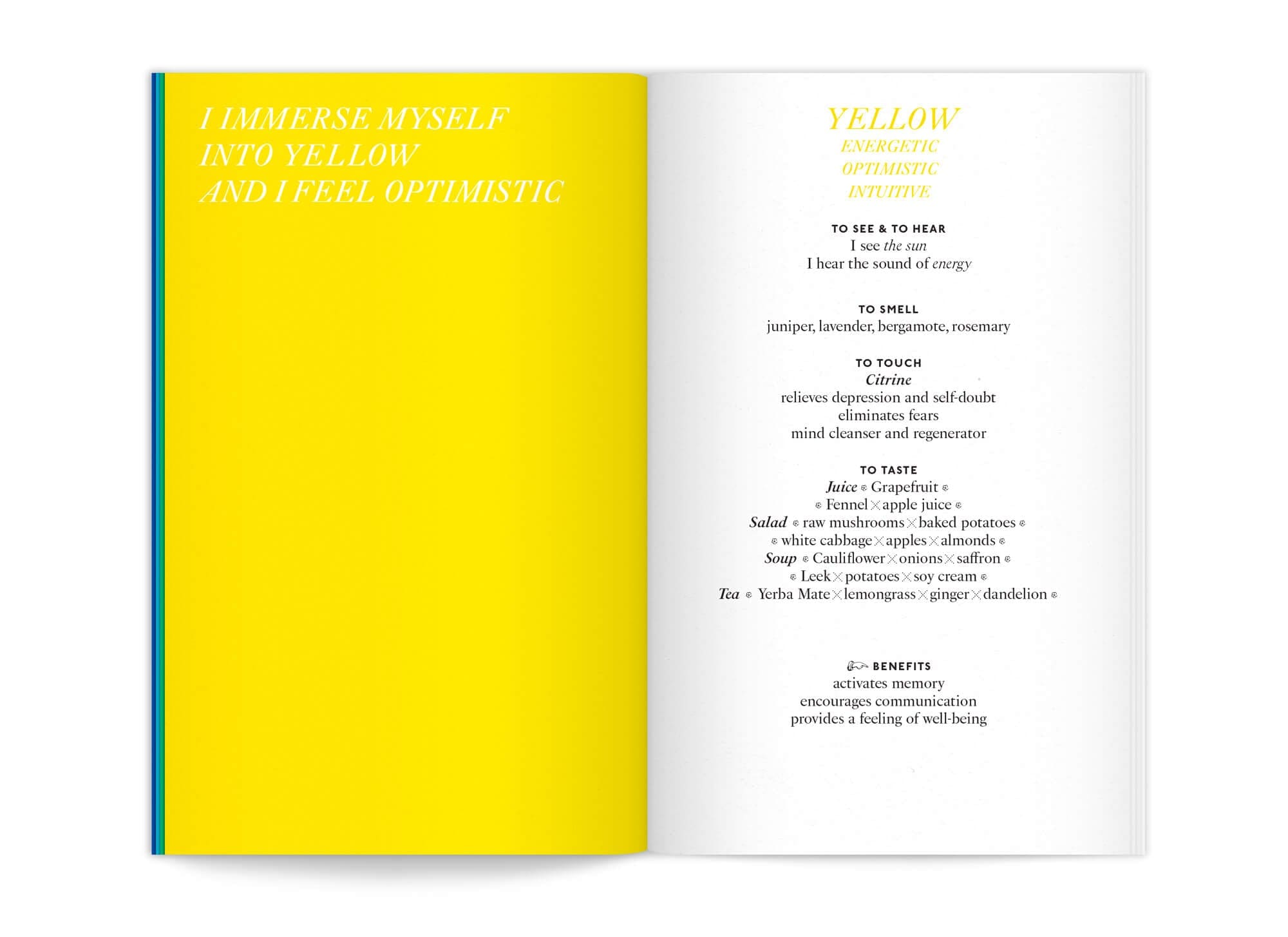 double page Jaune de l'édition "color benefits" pour mycocoon par le bureau de graphisme IchetKar