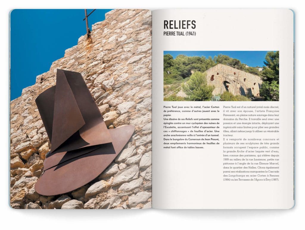 Double page sur Pierre Tual et ses œuvres Reliefs exposés à la Friche de l'Escalette pour la saison 2020. Maquette et mise en page IchetKar