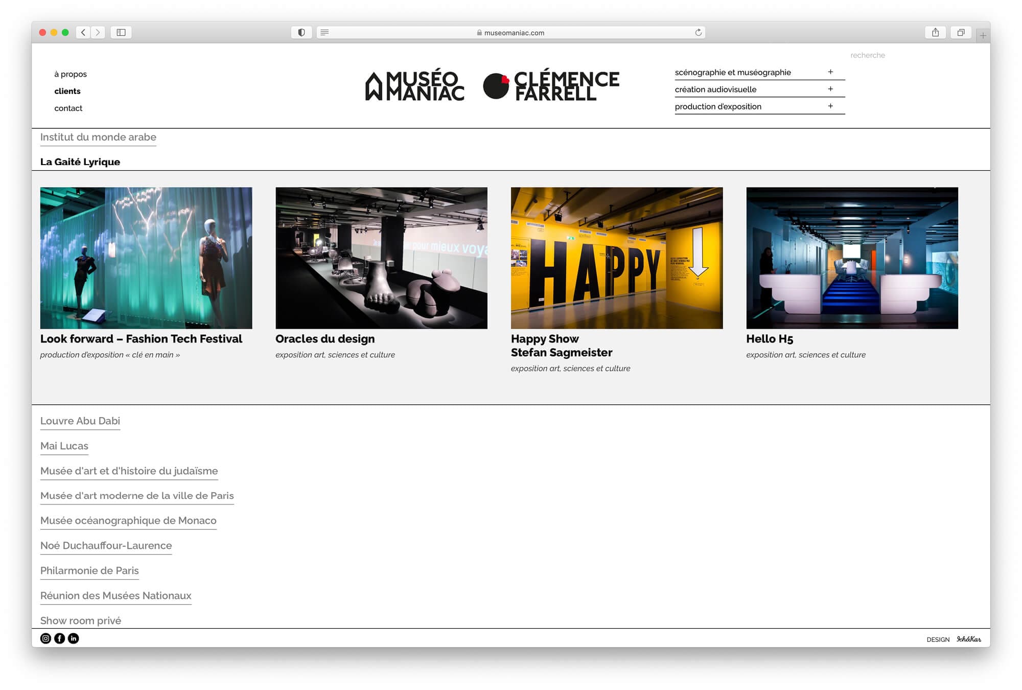 Sur la page client, le nom s'ouvre et laisse place au projet triés par clients, design ichetkar