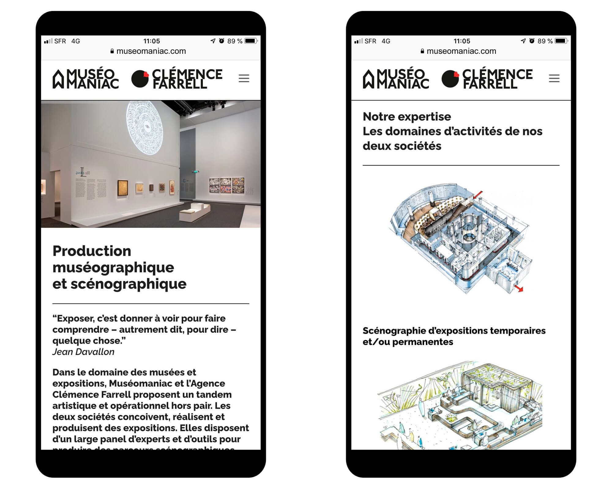 La home page en responsive du site web de Muséomaniac, agence de scénographie, design web Helena Ichbiah
