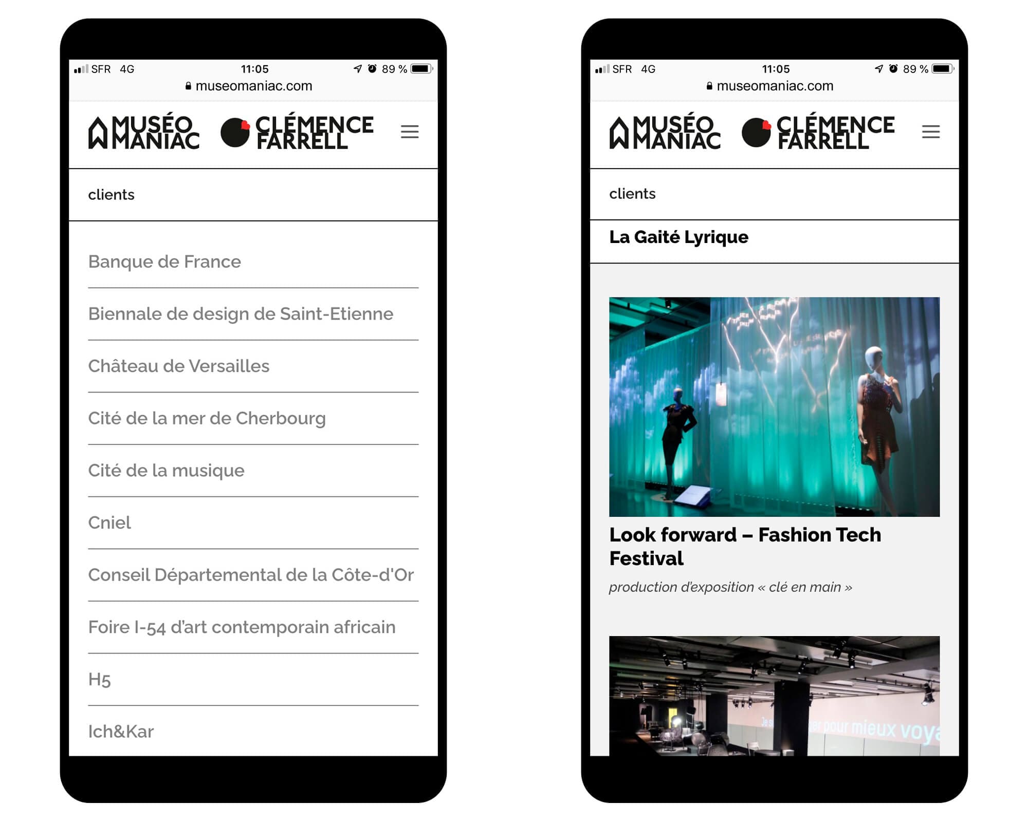 Version responsive de la page client avec un système de volet ouvrant pour faire le lien sur les articles, design IchetKar