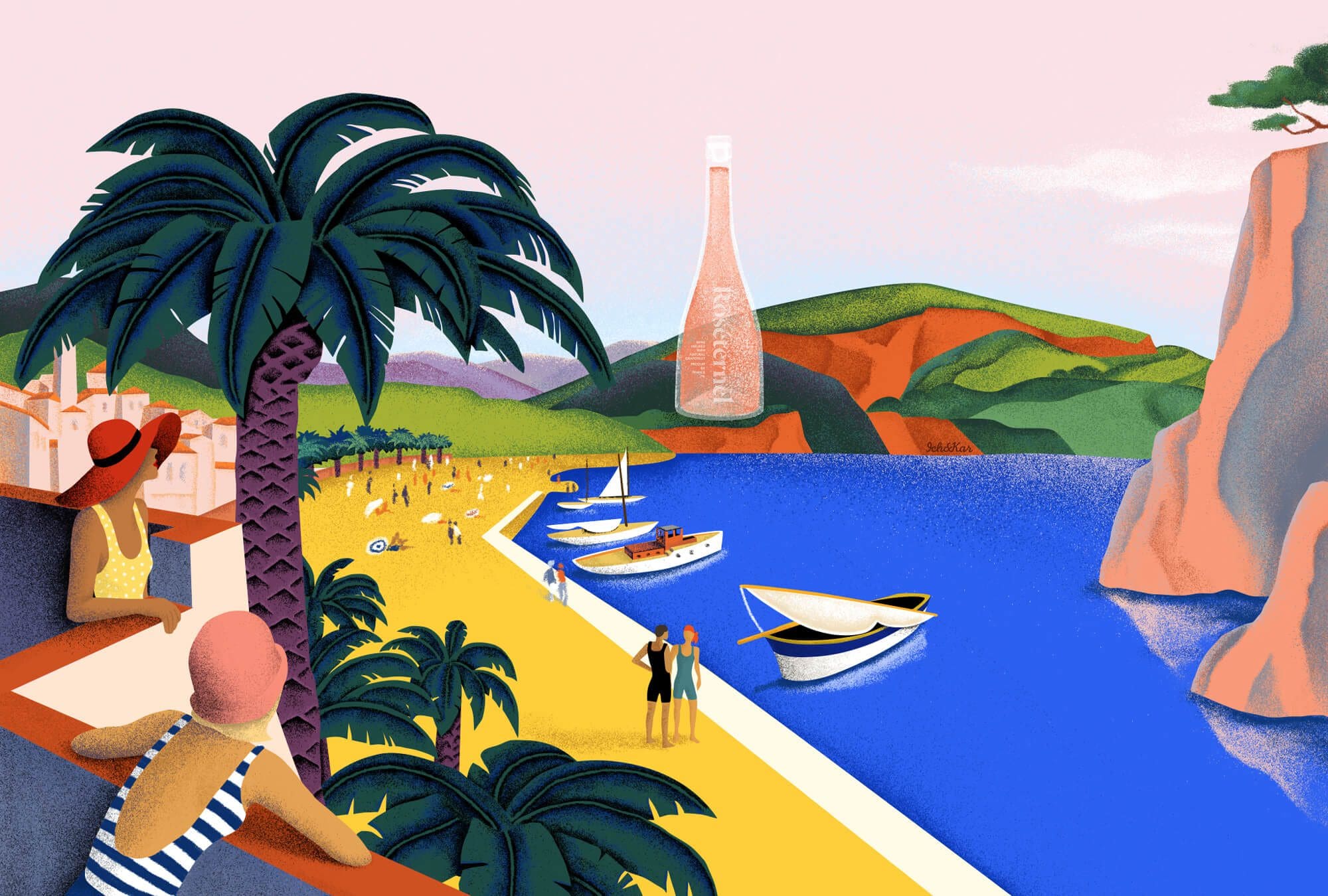 Illustration pour la marque roséternel, french riviera et aréographie, graphisme ichetkar