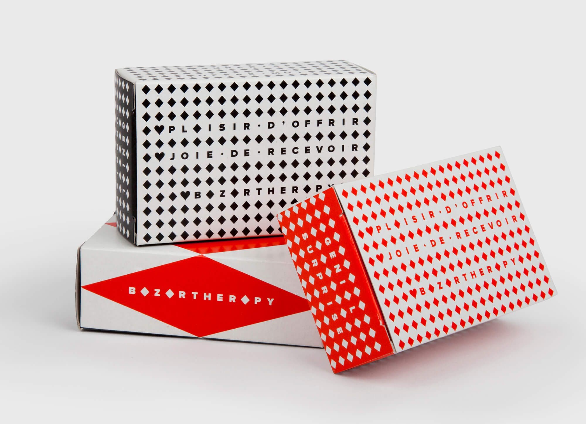 L'identité visuelle de Bazartherapy appliqué au packaging, concept IchetKar