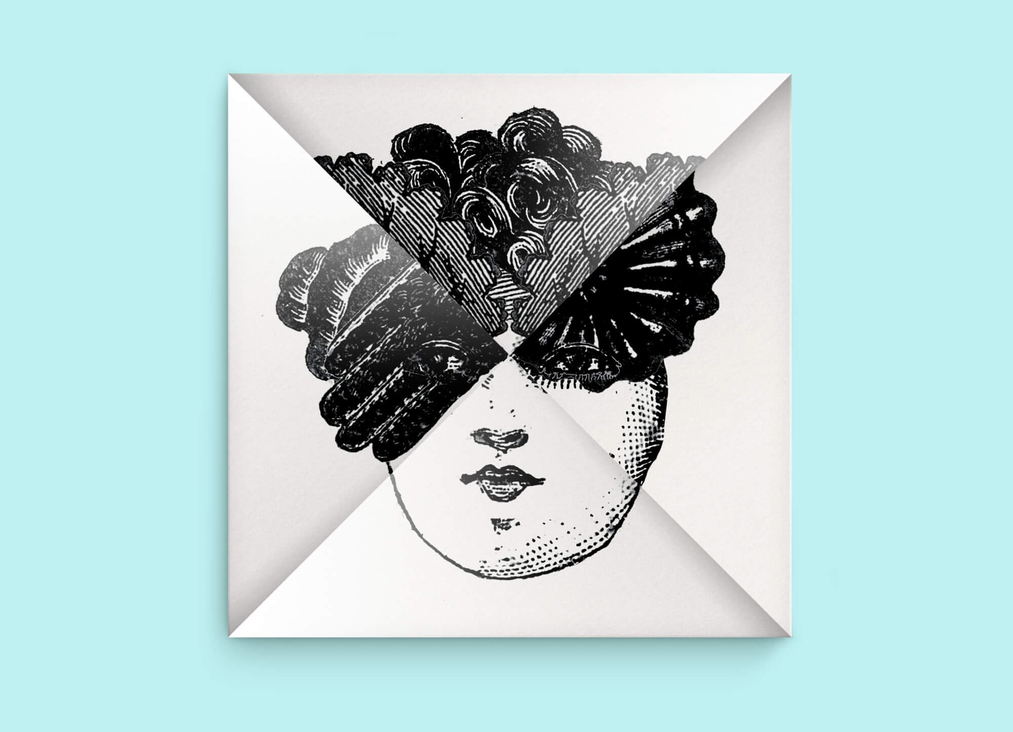 Une invitation de mariage sous forme de pliage et de jeu de masque, design IchetKar