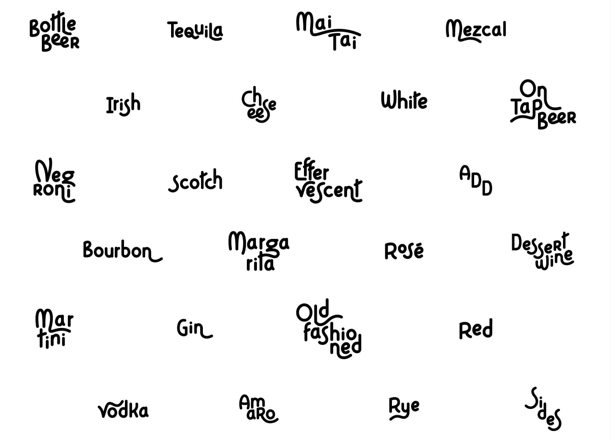 Typographie expressive dessiné par IchetKar pour les cartes du menu du restaurant Cadet