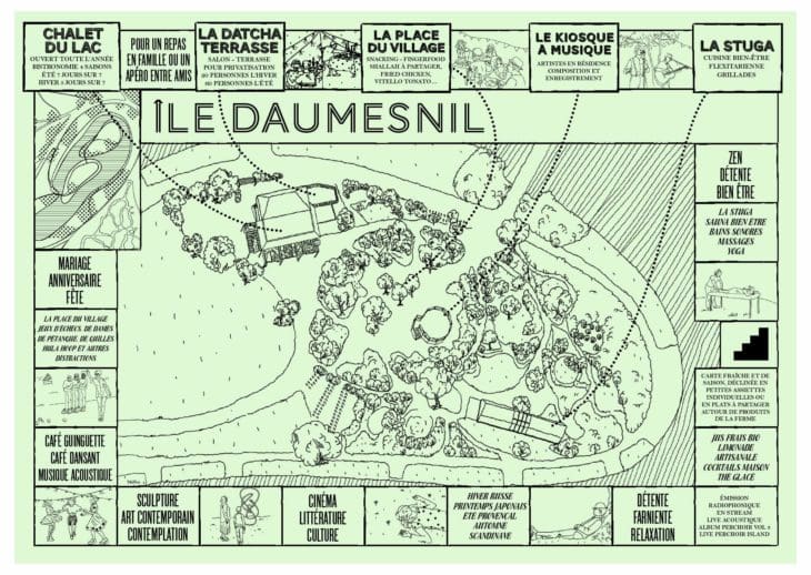 illustration de la carte de l’île Daumesnil du dossier d’appel d’offre pour le perchoir, signé ichetKar