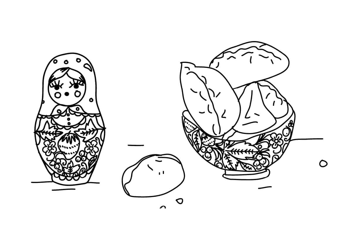 ichetKar dessine les destinations culinaires proposées sur l’île Daumesnil, poupée russes pour l’hiver russe!