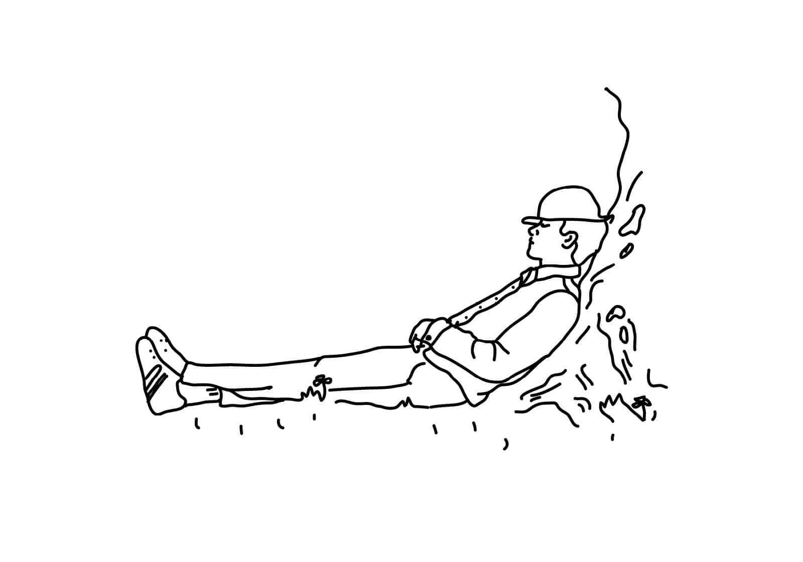un dormeur adossé à un arbre illustration signé ichetkar pour le chalet des iles