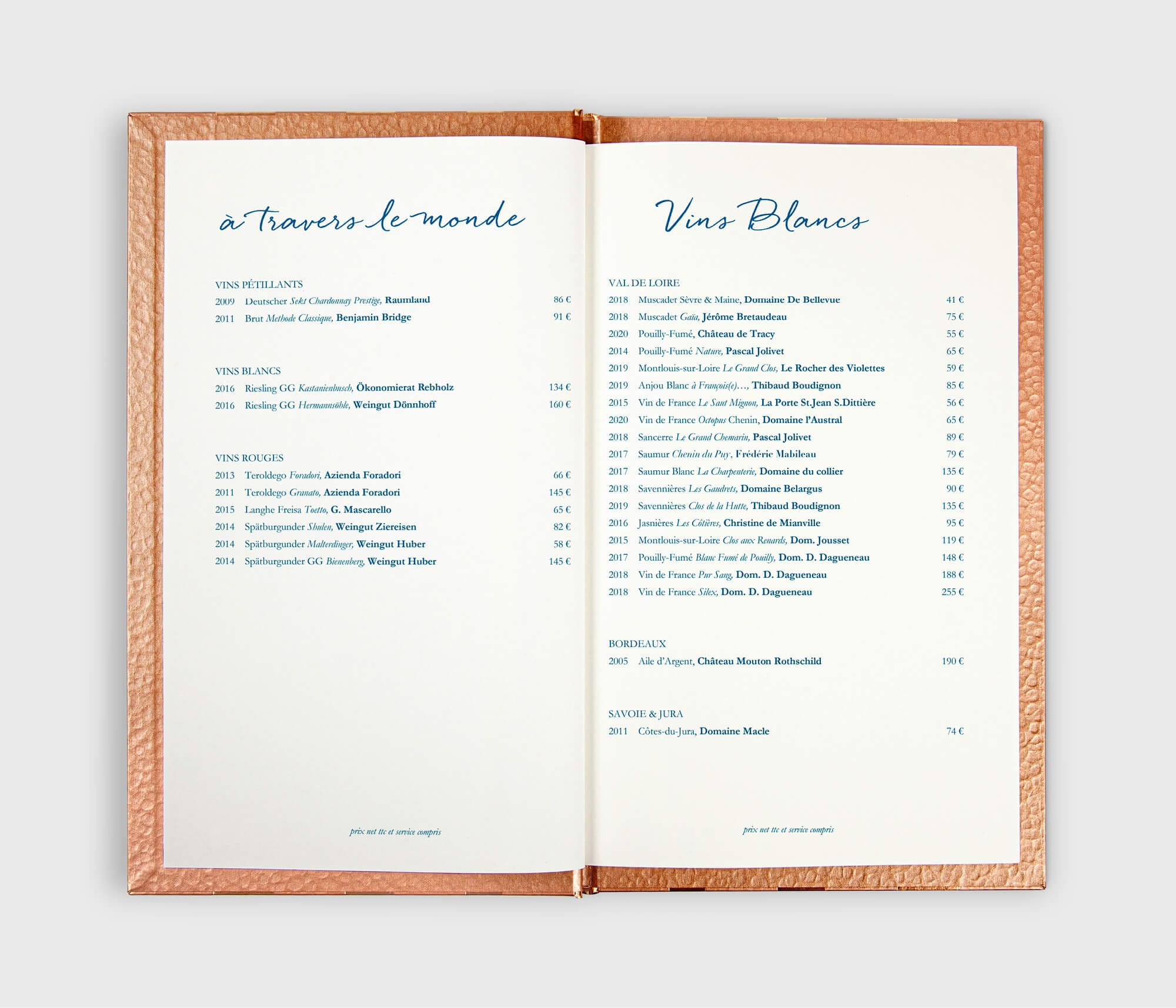 La mise en page et le graphisme du menu du restaurant Gaya à Paris de Pierre Gagnaire est réalisé par IchetKar