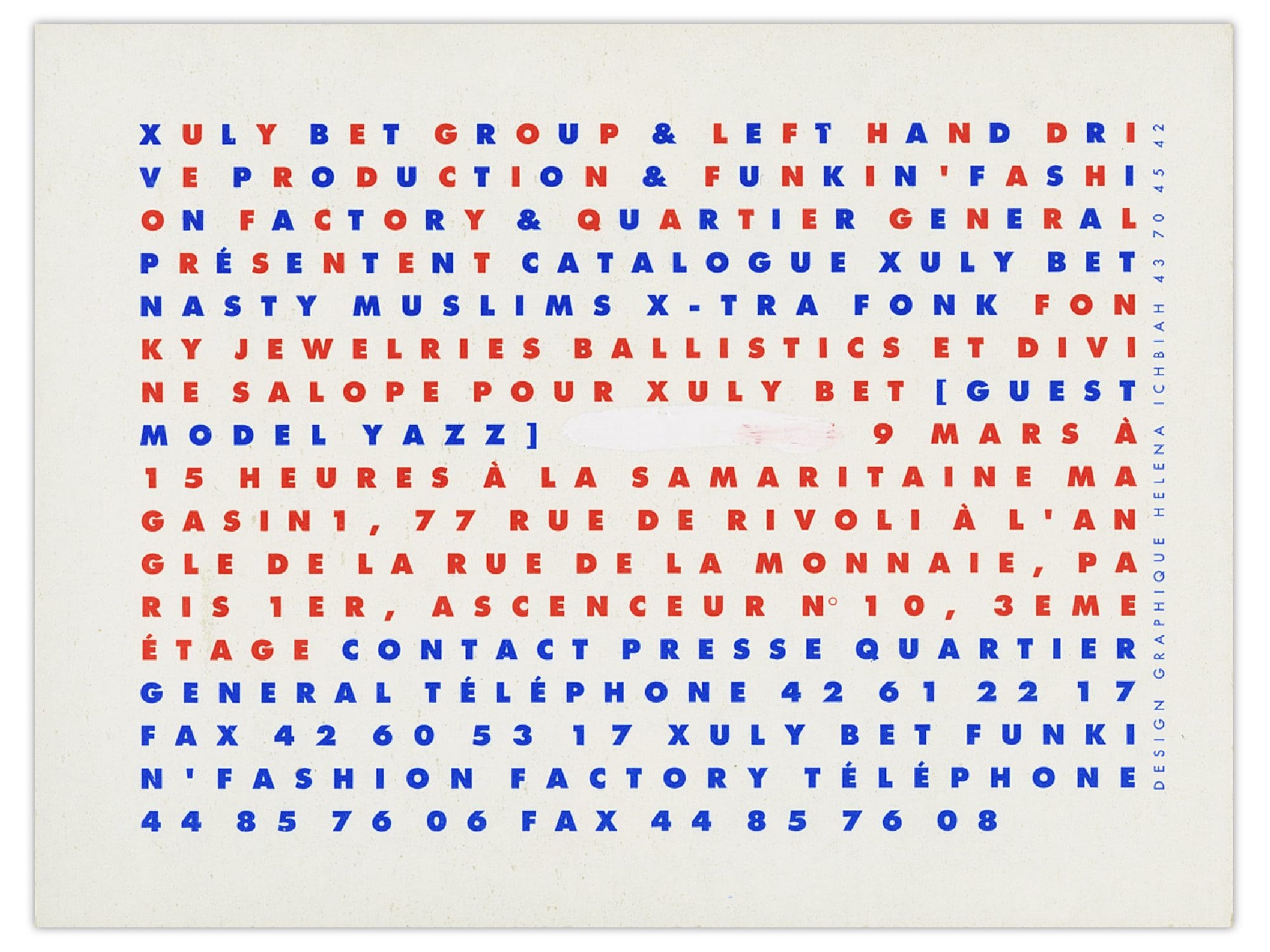 l'invitation Xuly.bët à la samaritaine pour le défilé 1990 design et jeux typographiques signés ichetkar