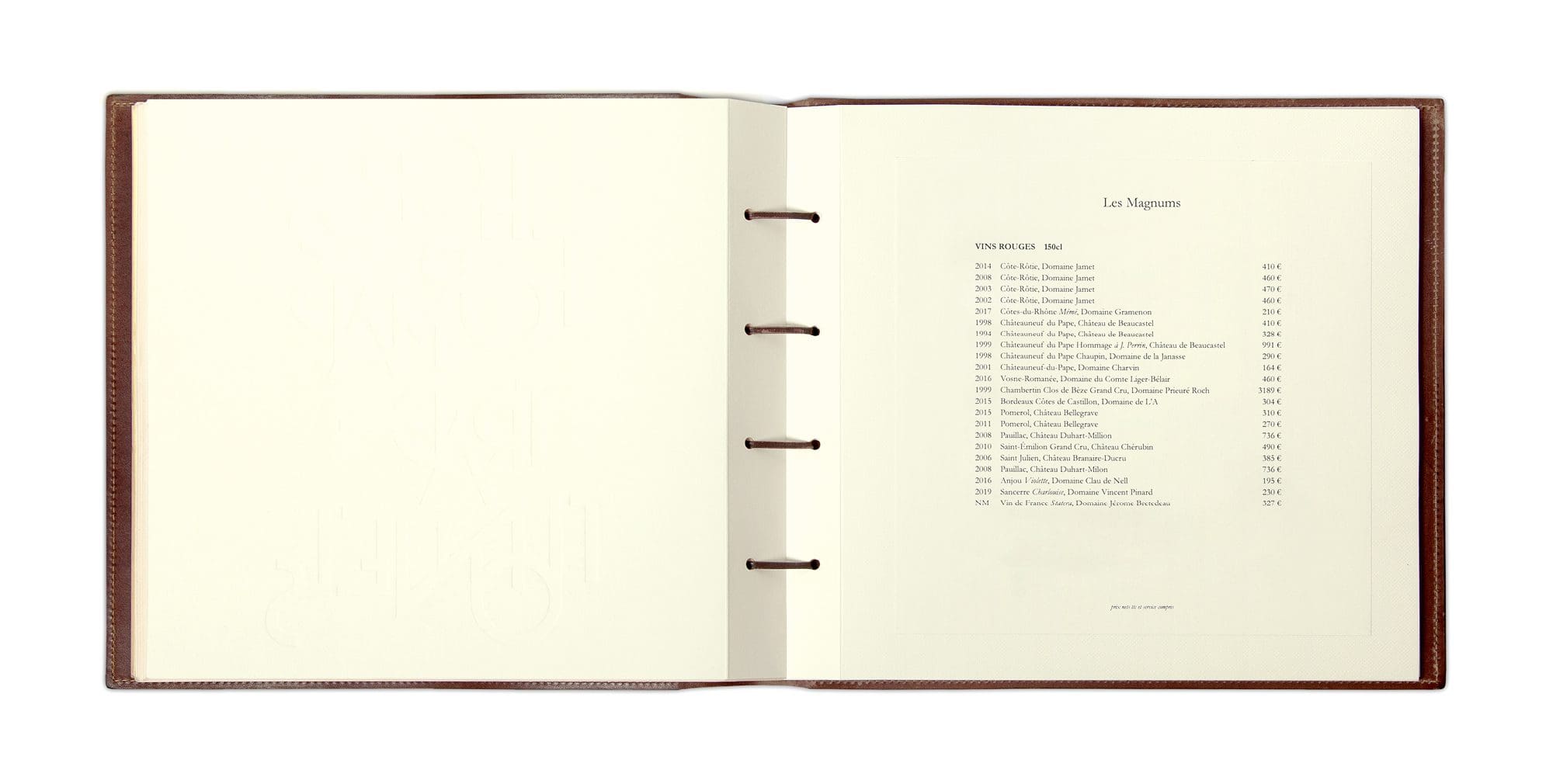 double page carte des hors formats traditionnels design signé Ichetkar pour le Balzac de Pierre Gagnaire