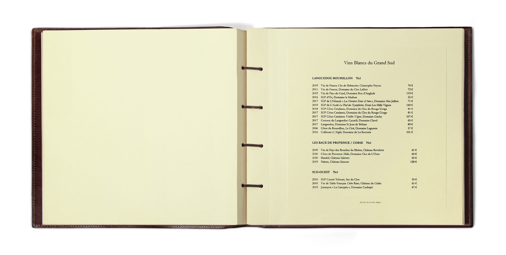 double page carte des vins blancs design by Ichetkar pour le Balzac de Pierre Gagnaire